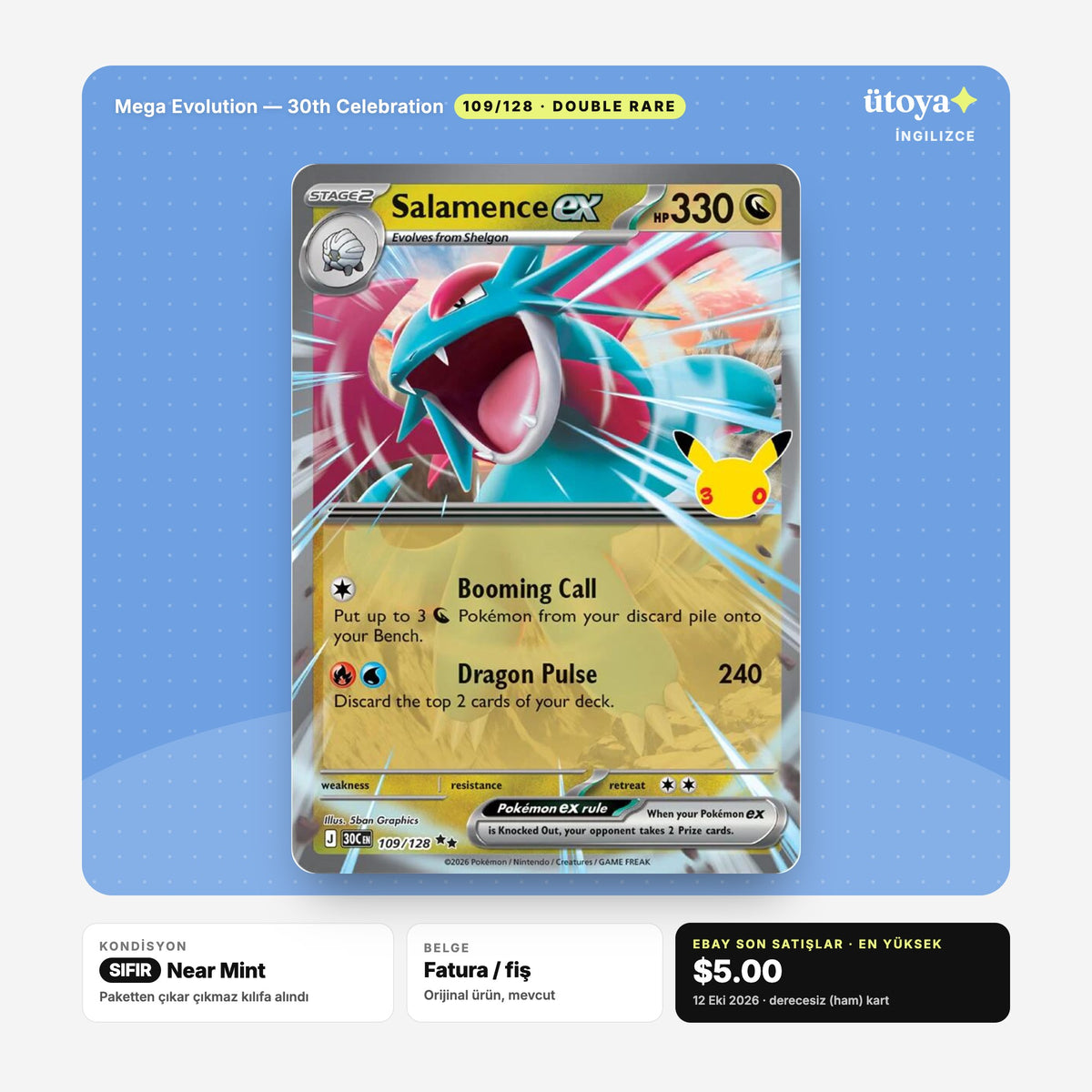 Salamence ex 109/128 30th Celebration Pokémon kartı