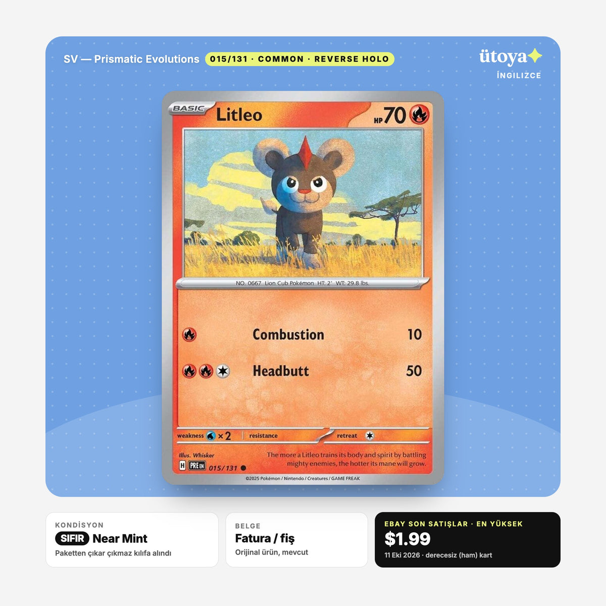 Litleo 015/131 Prismatic Evolutions Pokémon kartı