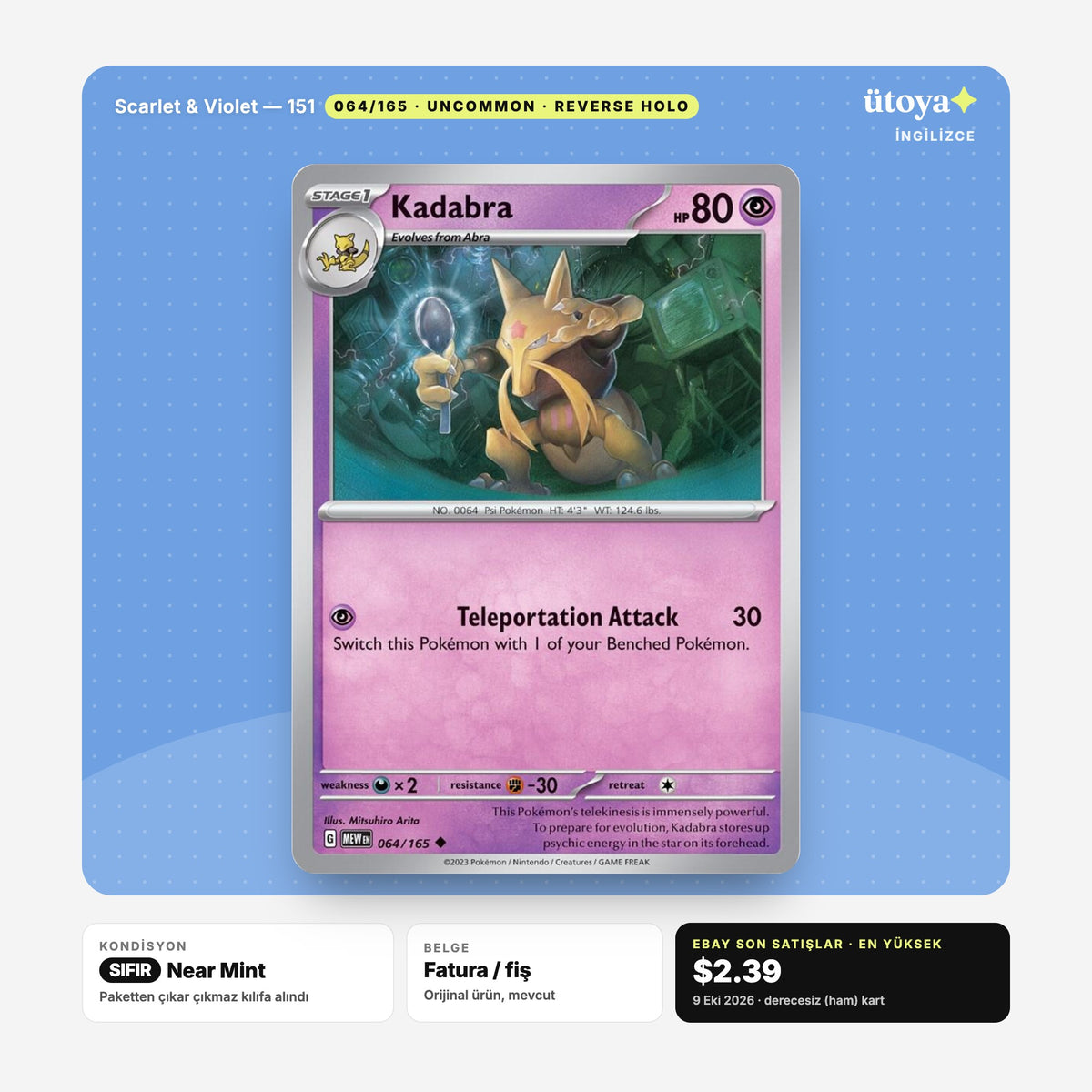Kadabra 064/165 151 Pokémon kartı