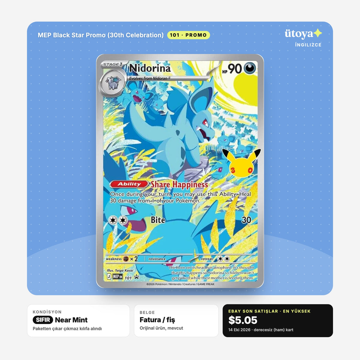 Nidorina 101 30th Celebration Promo Pokémon kartı