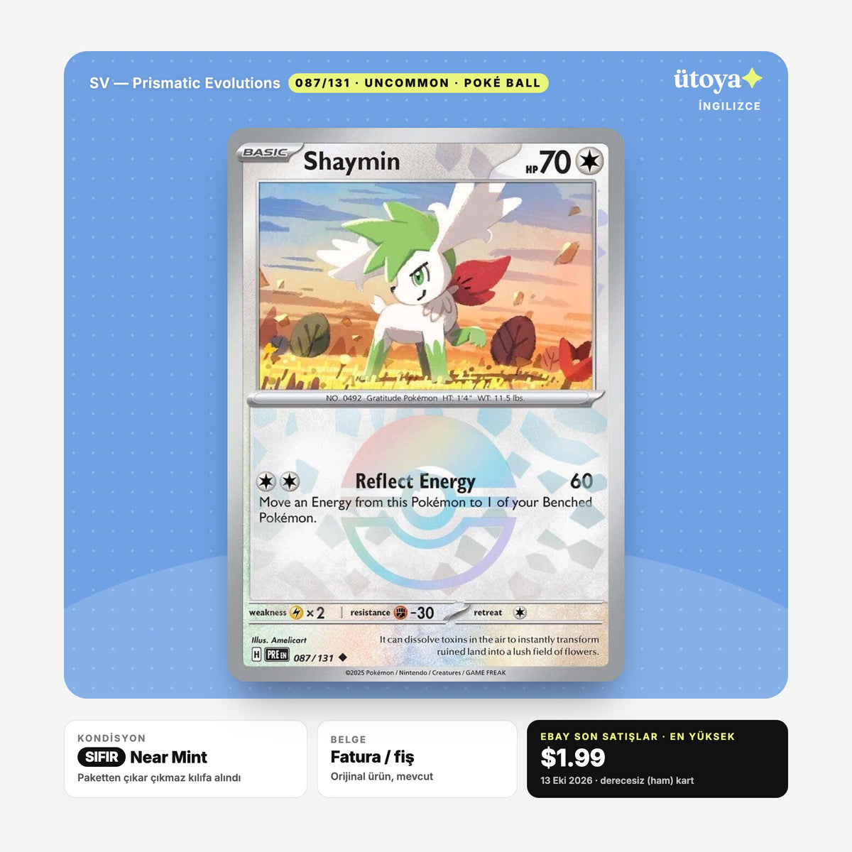Shaymin 087/131 Prismatic Evolutions Pokémon kartı