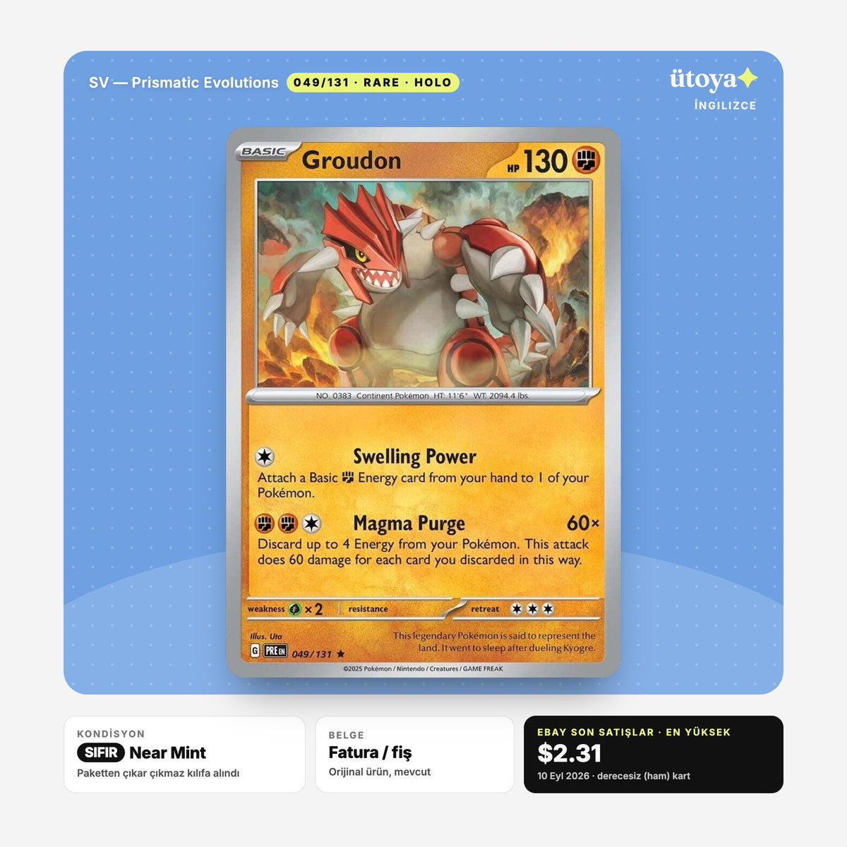 Groudon 049/131 Prismatic Evolutions Pokémon kartı