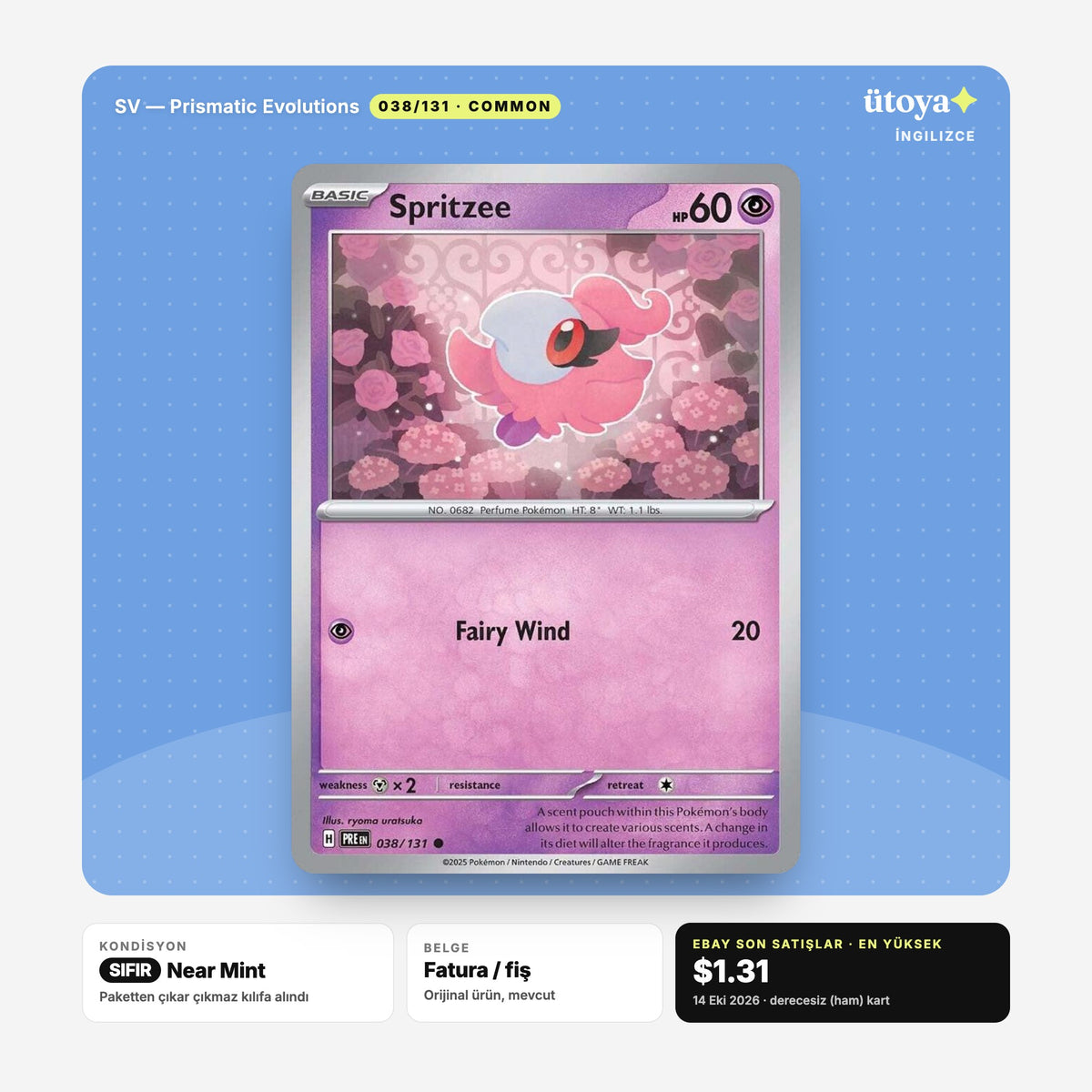 Spritzee 038/131 Prismatic Evolutions Pokémon kartı