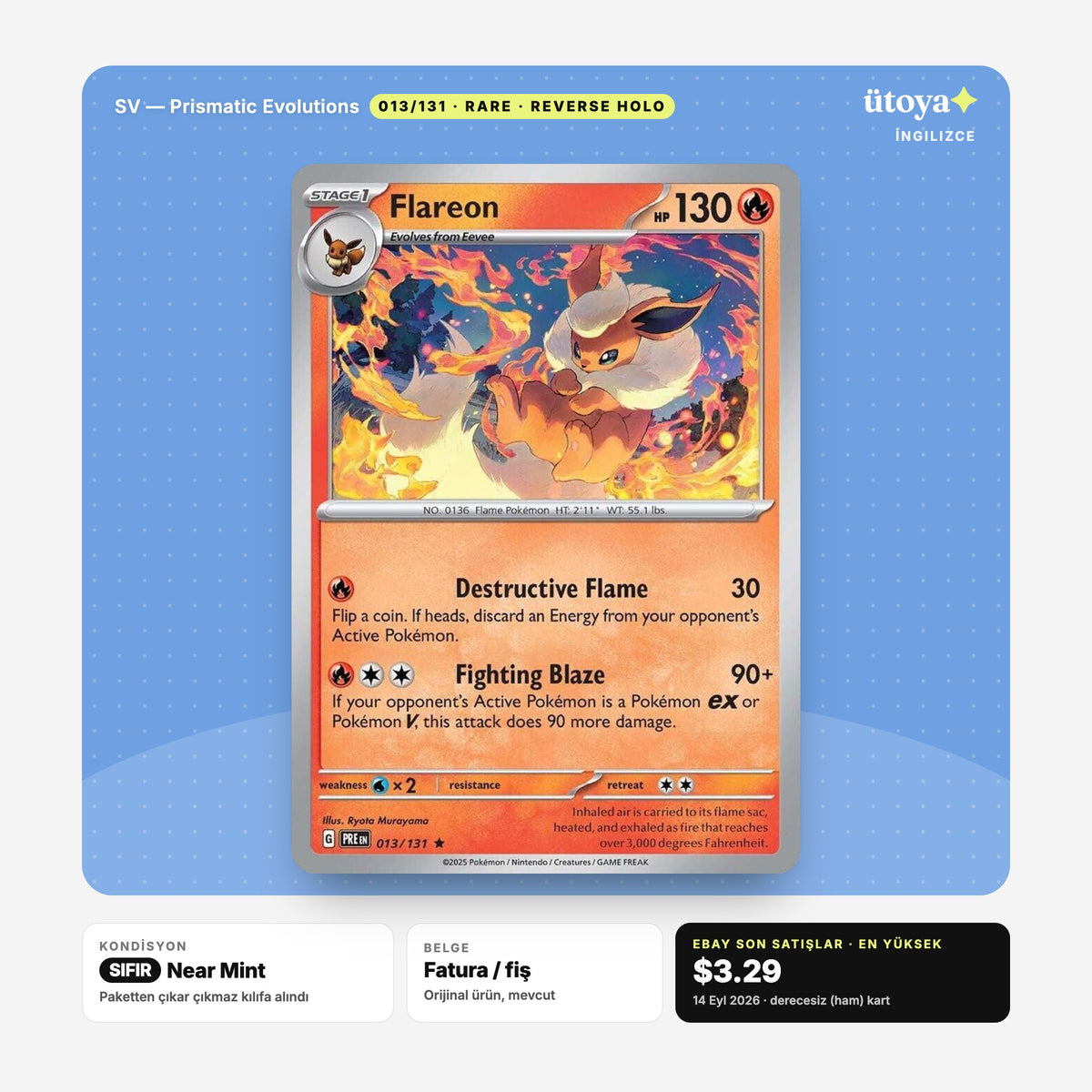 Flareon 013/131 Prismatic Evolutions Pokémon kartı